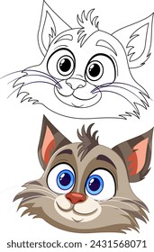 Two stages of a cat character illustration.