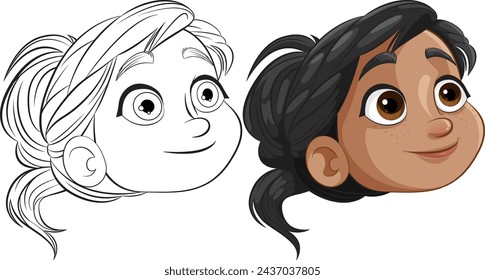 Two stages of a character illustration process