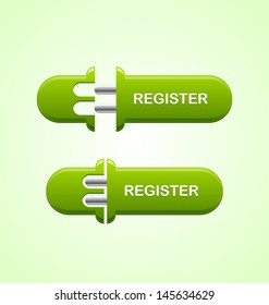 Two stages of Register button on light green background