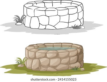 Dos etapas de un pozo, vacío y lleno de agua.