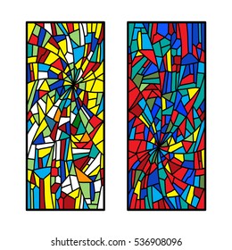 Two stained glass decorative pattern colored mosaic