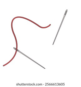 two stainless steel needles with thread
