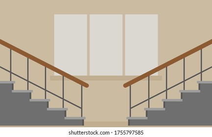 Two stairs on the background of a wall with a window