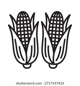 Dos tallos de maíz con cáscaras una simple ilustración en blanco y negro