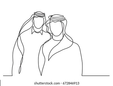 Two Standing Arab Men In Keffiyeh - Single Line Drawing