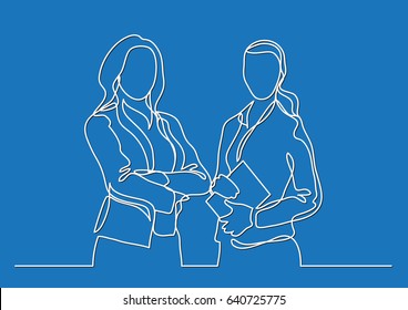 two standing business women - continuous line drawing