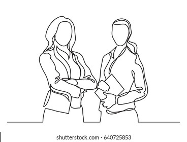 two standing business women - continuous line drawing
