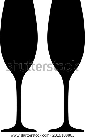 Two standing champagne flute silhouettes with champagne celebration beverage silhouette isolated minimalist anniversary