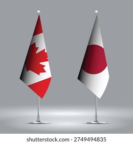 Two Standing Flags Representing Canada vs Japan with Flags on Bodies