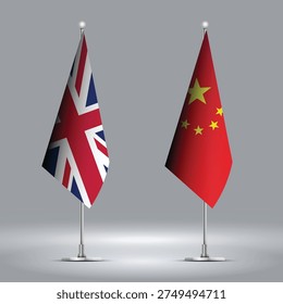 Two Standing Flags Representing China vs UK with Flags on Bodies