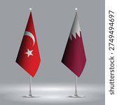 Two Standing Flags Representing Turkey vs Qatar with Flags on Bodies