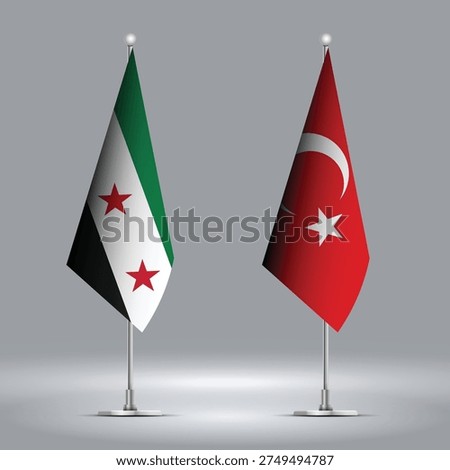 Two Standing Flags Representing Turkey vs Syria with Flags on Bodies