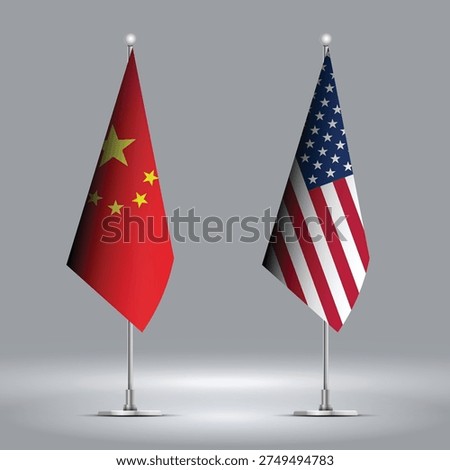 Two Standing Flags Representing USA vs China with Flags on Bodies