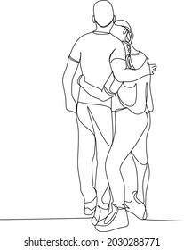 two standing friends hugging - one line drawing