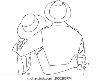 two standing friends hugging - one line drawing