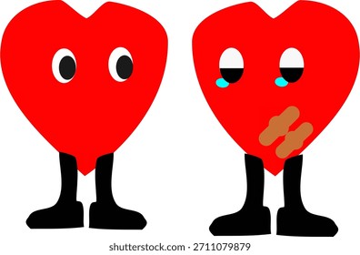 Dos corazones de pie en estilo moderno simple, ideal para el romance y diseños de tarjetas de felicitación.