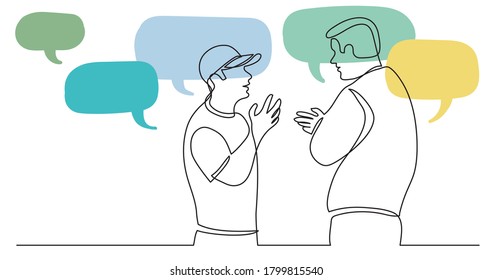 two standing men talking arguing with speech bubbles