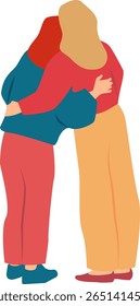 Two standing women hugging each other. Vector illustration with transparent background.