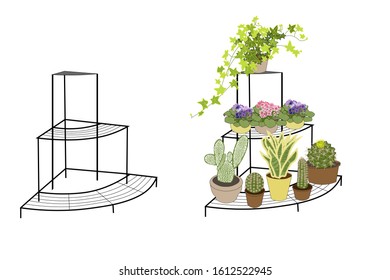Two stands for houseplants for your interior. Empty one and with various plants.