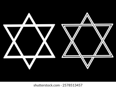 Two Star of David symbols with a geometric, hand drawn style on a black background. Perfect for religious, cultural, or minimalist design elements.