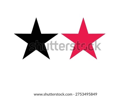 Two star icons in black and red, isolated on white background, suitable for rating, quality, or