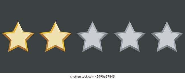 Dos estrellas de satisfacción. Cliente Comentarios con estrellas de oro. Iconos vectoriales para App móviles, UI y Diseño web. EPS10