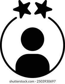 Two star satisfaction rating icon. Feedback icon with rating stars and customer silhouette. Vector icon for apps, UI and websites