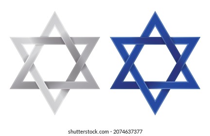 Two Stars of David in silver and blue colors, isolated over white background.