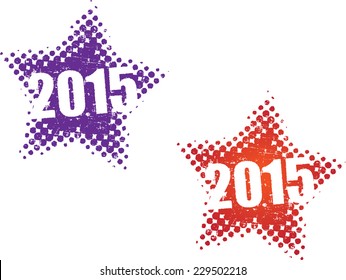 Two stars with grunge and halftone effects.New year's concept