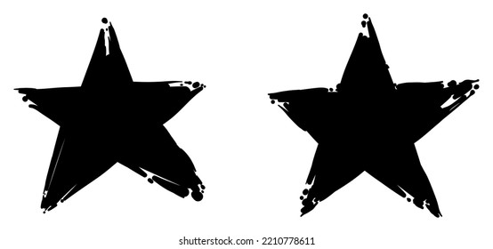 Two stars in hand drawn style and black paint over white background.