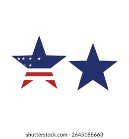 Two stars on white background one styled as American flag other solid blue