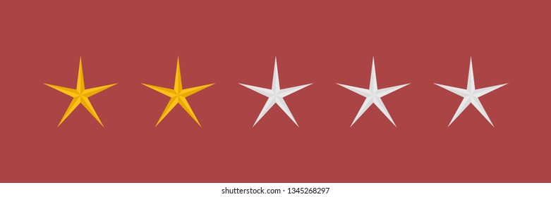 Two stars vector icon. Star rating, customer product review.