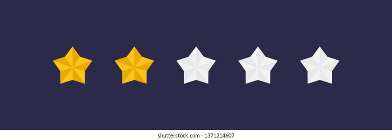 Two stars vector icon. Star rating, customer product review.