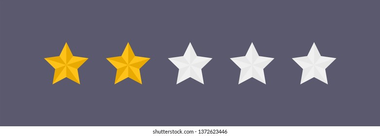 Two stars vector icon. Star rating, customer product review.