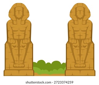 Duas estátuas de homens sentados sobre um pedestal de pedra
