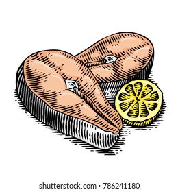 Two steak of salmon with fresh lemon