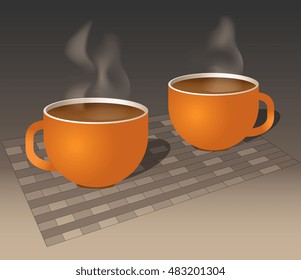 Two Steaming Mugs of Autumn Coffee