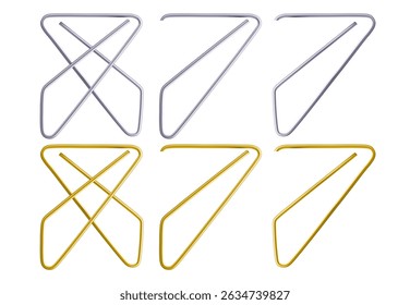 Two steel and gold colored butterfly clips realistic vector illustration set.