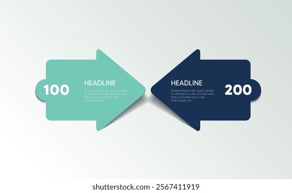 Two step arrow template for presentation. 2 steps options, elements, infographic.