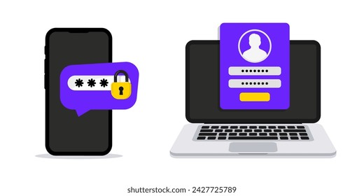 Two step authentication. 2FA authentication password. Two factor verification with mobile phone and laptop. Notice with code for secure login or sign in. Authentication. Verify permission request