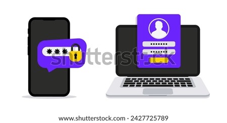 Two step authentication. 2FA authentication password. Two factor verification with mobile phone and laptop. Notice with code for secure login or sign in. Authentication. Verify permission request