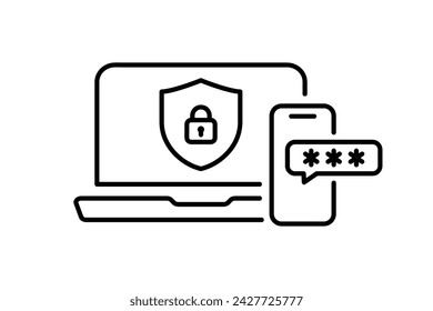 Icono de autenticación de dos pasos. Mensaje de código de inserción de verificación en el teléfono para un inicio de sesión seguro o inicio de sesión. Autorización de contraseña. Contraseña de verificación 2FA. Verificación de dos factores con smartphone y laptop