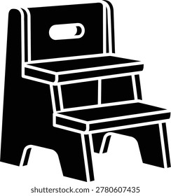Two step folding ladder graphic icon with silhouette household equipment climbing furniture stepstool