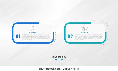Zwei-Stufen-Infografik-Label-Design-Vektorgrafik-Vorlage mit Liniensymbolen. Prozessschrittdiagramm, Präsentationen, Workflow-Layout, Banner, Flussdiagramm, Info-Graph-Vektorillustration.