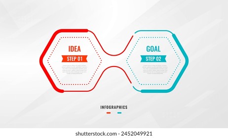 Plantilla de Vector de diseño de etiquetas de Infografía de Dos Pasos con íconos de línea. diagrama de pasos de proceso, presentaciones, diseño de flujo de trabajo, Anuncio, diagrama de flujo, Ilustración vectorial de infografía.