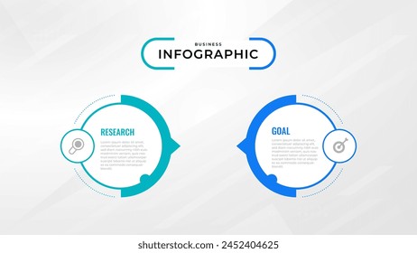 Plantilla de Vector de diseño de etiquetas de Infografía de Dos Pasos con íconos de línea. diagrama de pasos de proceso, presentaciones, diseño de flujo de trabajo, Anuncio, diagrama de flujo, Ilustración vectorial de infografía.
