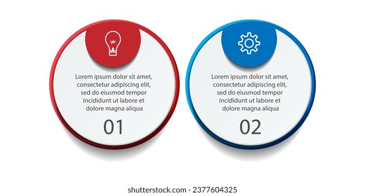 Two step infographic, simple design, lines, colors, icons, 2 parts, suitable for your business presentation