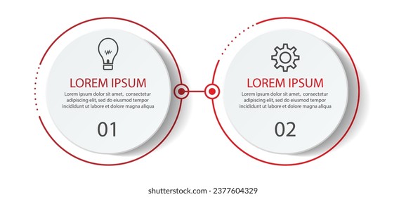 Two step infographic, simple design, lines, colors, icons, 2 parts, suitable for your business presentation