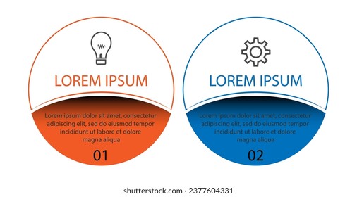Two step infographic, simple design, lines, colors, icons, 2 parts, suitable for your business presentation