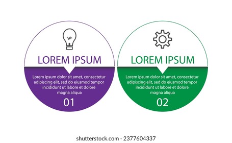 Two step infographic, simple design, lines, colors, icons, 2 parts, suitable for your business presentation